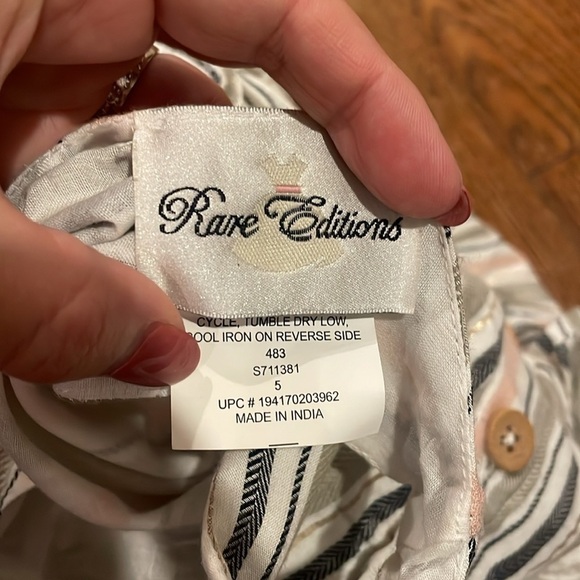 EUC Rare Editions Stripe Sleeveless Belted Dress, White and Grey Combo size 5 - Picture 8 of 9